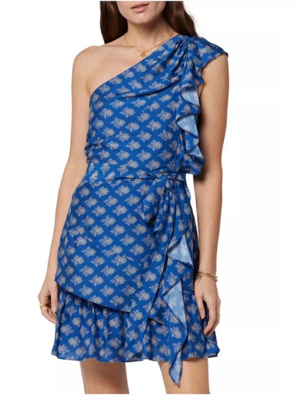 Joie Nerea Printed Asymmetric Ruffled Dress Blue Size 6